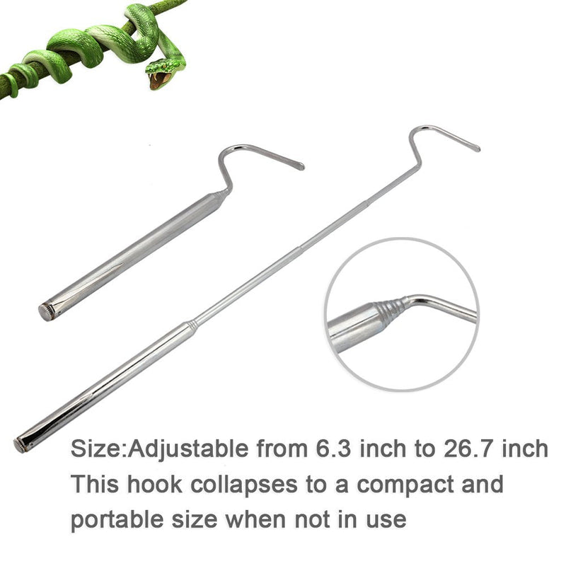 SENZEAL Retractable Snake Rod Stainless Steel Hook Professional Reptile Supplies for Snake Lovers Silver 16cm to 68cm - PawsPlanet Australia