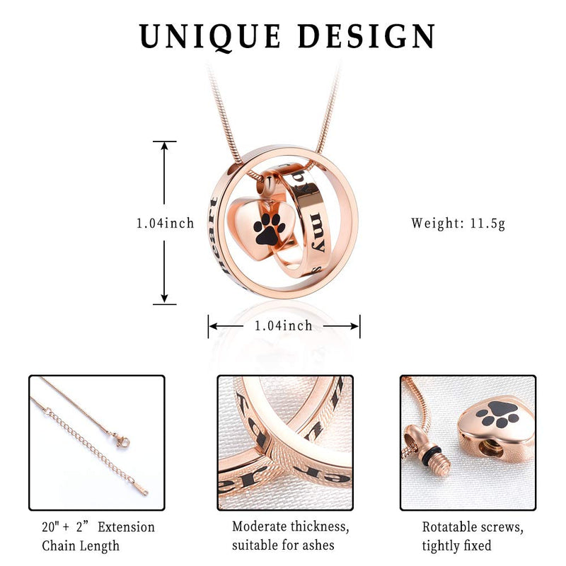 memorial jewelry Forever in My Heart,No Longer by My Side Cremation Pet Urn Necklace Screw Opens and Lock Ashes Pendant Jewelry for Dog Cat RoseGold-Paw - PawsPlanet Australia