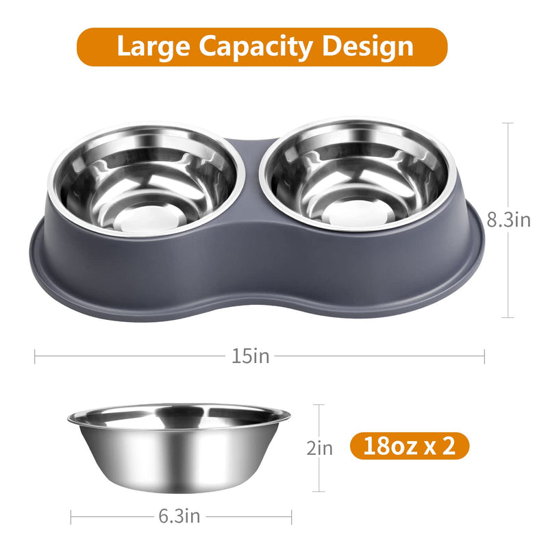 Dog Bowl Double Dog Cat Bowl Premium Stainless Steel Water and Food Raised Bowls, Pet Feeder Bowls Set with Non-Slip Resin Station for Small Medium Dogs Cats Grey - PawsPlanet Australia