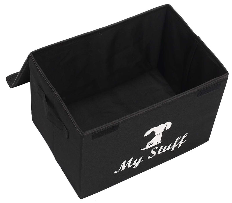 Morezi Dog storage bin 15"x11"x10" inch heavy duty dog toy basket with lid - collapsible water resistant dog toy bin for organizing dog toys and stuff - Black Dog Black 2 - PawsPlanet Australia