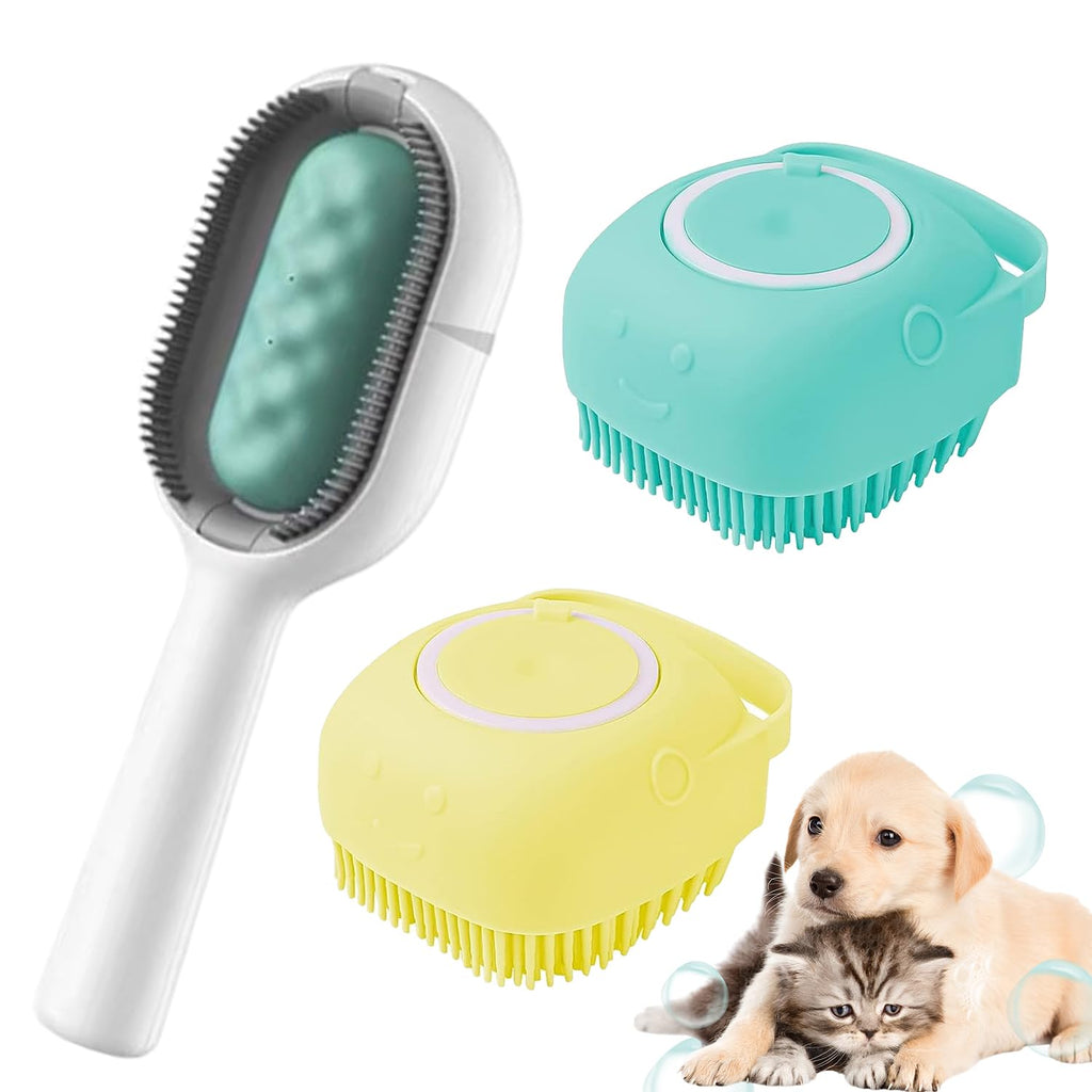 Cat water brush, pet silicone bath brush, pet hair cleaning brush, pet silicone bath brush, cat brush with water tank, three-piece pet bath set, pet hair remover with water tank - PawsPlanet Australia