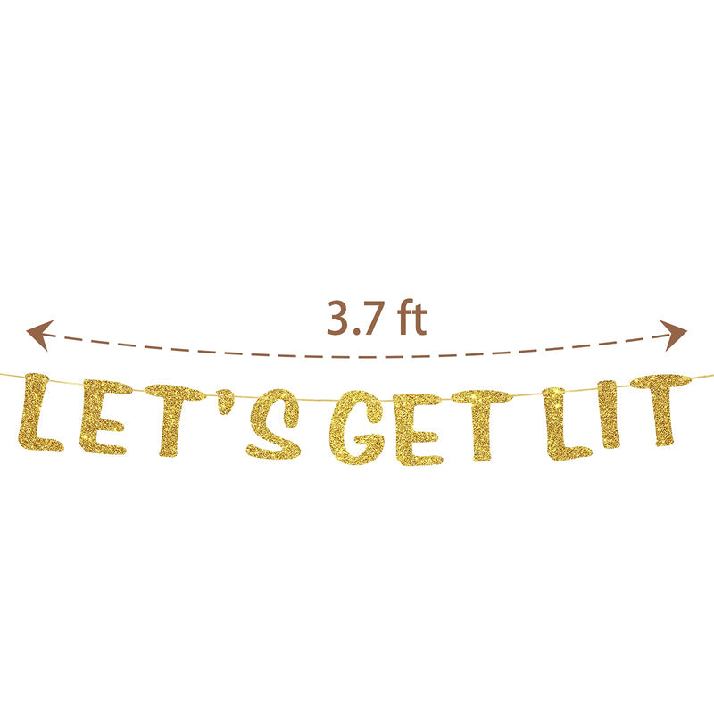 KakaSwa Let's Get Lit Banner, Gold Glitter Party Banner, Bachelorette Party, Bridal Shower, Christmas, New Years Eve, Birthday Party Decorations - PawsPlanet Australia