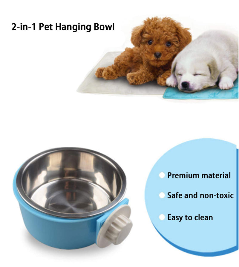 Dog Cage Crate Water Bowls Dog Food Bowl Cat Feeding Bowl 2-in-1 Pet Hanging Bowl Removable Stainless Steel Dog Bowl with Plastic Puppy Feeder Food Water Bowl for Dog Cat Bird Rabbit Hamster Ferret Blue - PawsPlanet Australia