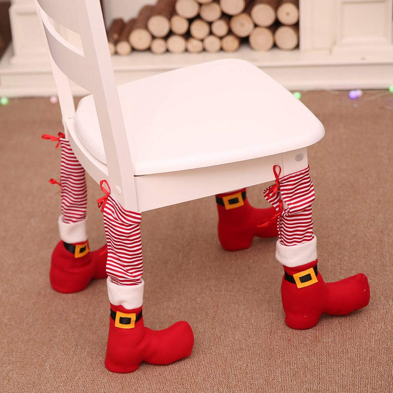 FonteeUS 2pcs Christmas Decoration Chair Leg Covers Santa Pants and Shoes Design Table Chair Leg Covers Santa Claus Striped Novelty Christmas Dinner Table Decoration Xmas Party Decoration Red Shoes - PawsPlanet Australia