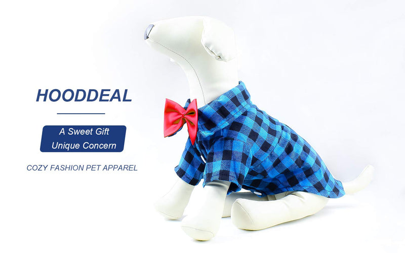 HOODDEAL Soft Casual Dog Plaid Shirts Blue and Black Gentle Dog Western Shirt Dog Clothes Dog Cotton Shirt + Dog Wedding Tie,Blue (Small) Small - PawsPlanet Australia