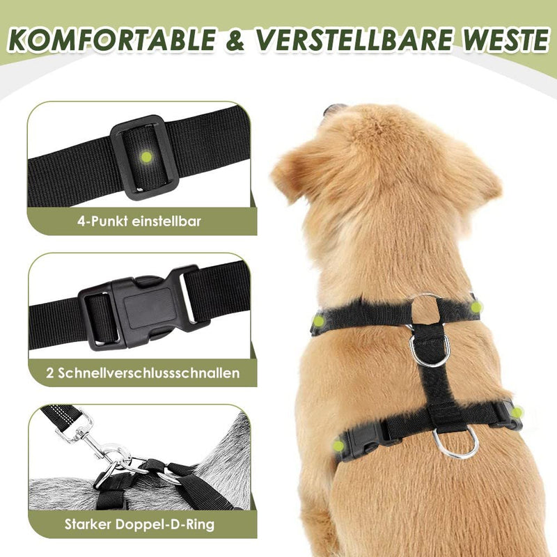 SlowTon Dog Harness with Seat Belt for Car, Breathable Harness Dog, Seat Belt with 2 Carabiner Hooks for Attaching to Seat Belt Buckle or Trunk (Black, M) Black - PawsPlanet Australia
