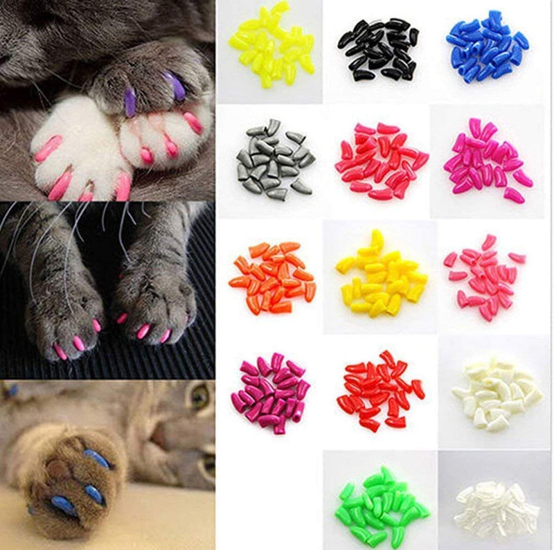 JOYJULY Soft Cat Kitty Nail Caps Claws Covers for Cats Paws Grooming Claw Care, 100pcs 4 Size of 1 Glitter Shinning & 4 Solid Colors & 5 Glues XS - PawsPlanet Australia