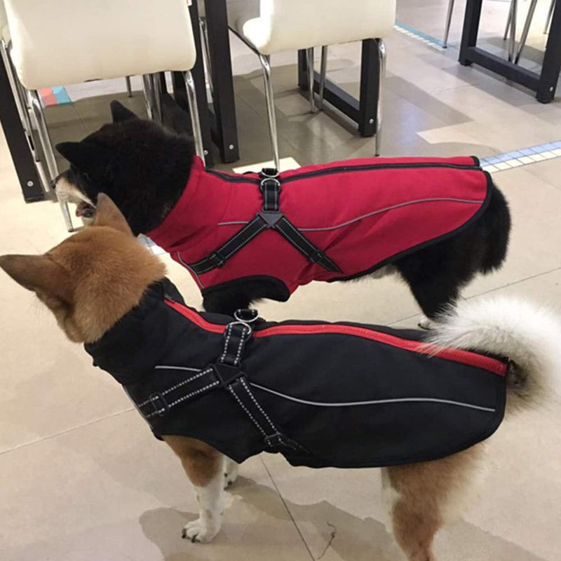 Dog Jacket with Harness, Windproof Dog Vest with Reflective Strips for Medium Large Dogs, Dog Sport Vest, Dog Winter Coat, Warm Dog Apparel with High Neckline Collar - Black - XSmall X-Small(Length: 40.6CM) - PawsPlanet Australia