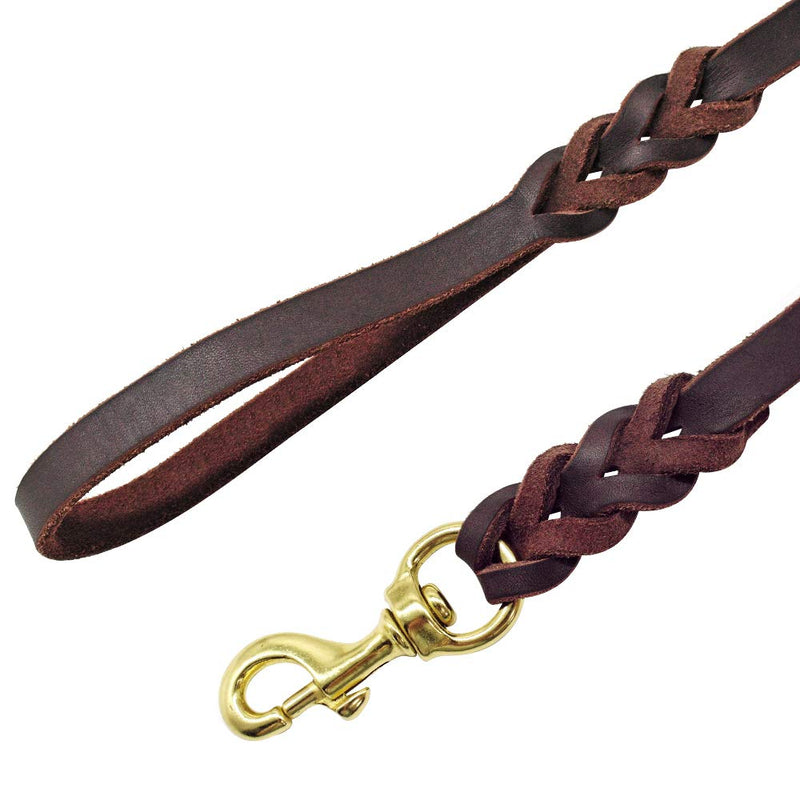 [Australia] - Beirui Leather Dog Leash - Training & Walking Braided Dog Leash - 3.6/4 / 5/6.5/8.5 Foot - Latigo Leather 1/2"*4' Brown 