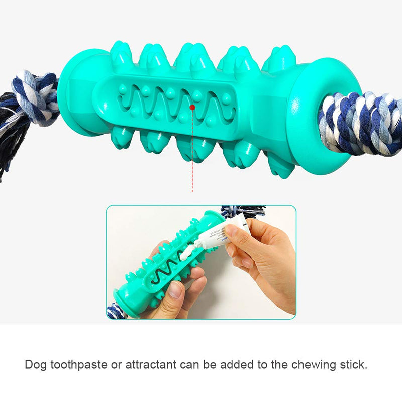 OTAN Dog Toothbrush Chew Toys Doggy Oral Dental Care Durable Rubber Brushing Stick with Cotton Bite Rope for 25-70 LBS Dogs Lake Blue - PawsPlanet Australia