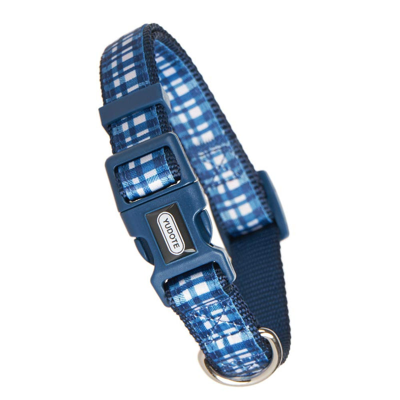 YUDOTE Adjustable Dark Blue Nylon Dog Collars Small with Tartan Plaid Ribbon for Puppies Male Dogs Neck 25-38cm S:25-38cm Neck,1.5cm Width - PawsPlanet Australia