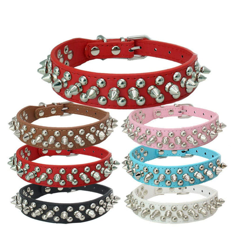 Dog Collar with Leather Spikes, Spike Cat Collar with Rivets, Collars for Pets Puppy Dogs Black Small S - PawsPlanet Australia