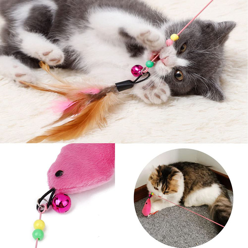 Aidiyapet Cat Toy Feather Wand Cat Pet Toy Wire Chaser Wand Teaser Feather With Bell (6 Pack) - PawsPlanet Australia