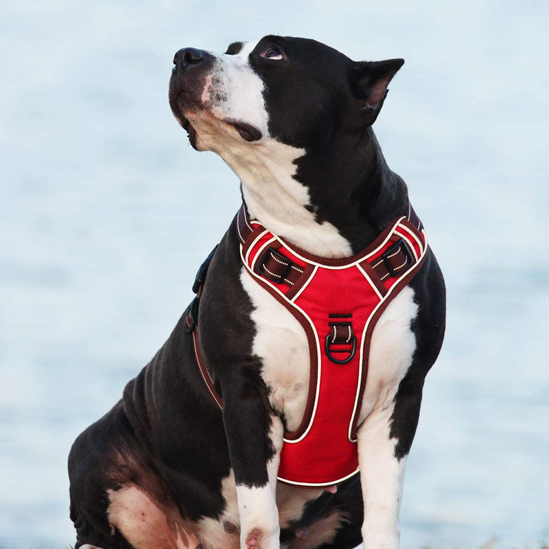 [Australia] - EAVSOW Dog Harness No-Pull Pet Harness Adjustable Outdoor Pet Vest for Small Medium Large Dogs Reflective Oxford Material Vest for Dogs No-Choke Easy Control Red 