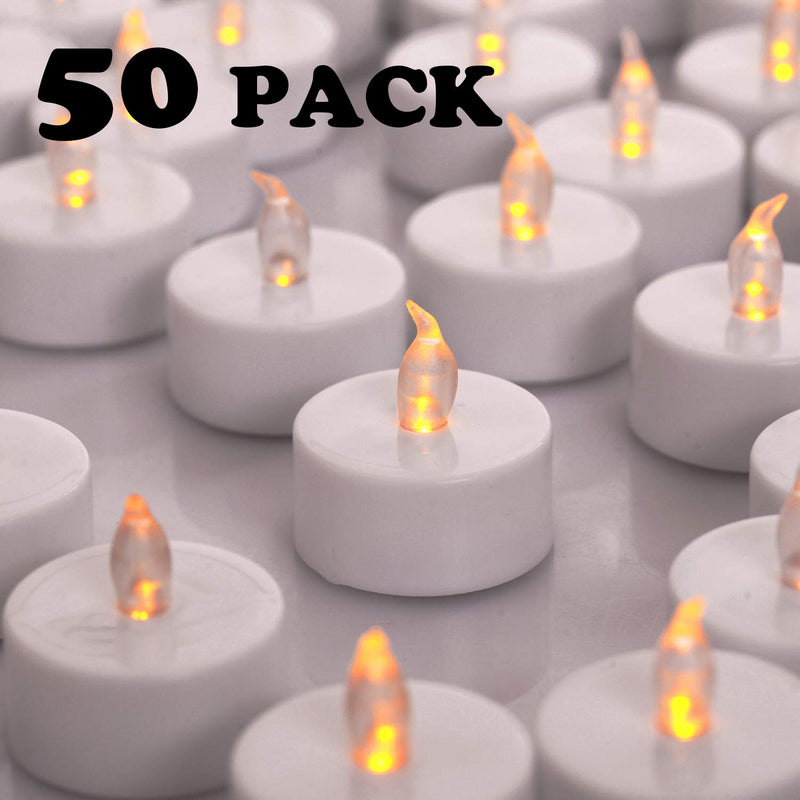 YIWER Tea Lights LED Tea Light Candles 150 Hours Pack of 50 Realistic Flickering Bulb Battery Operated Tea Light for Seasonal Festival Celebration Electric Candle in Warm Yellow Y01,warm Yellow 50 Pack - PawsPlanet Australia