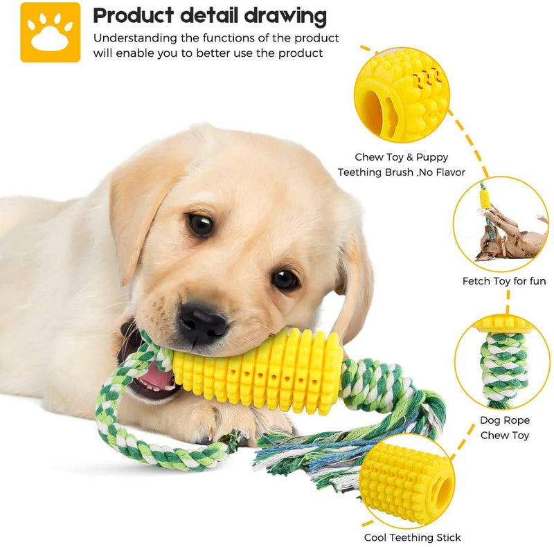 Namvo Dog Toothbrush Chew Toys Pet Teeth Stick Corn Molar Stick Bite-Resistant Cleaning Puppy Dental Care Brushing Stick with Rope - PawsPlanet Australia