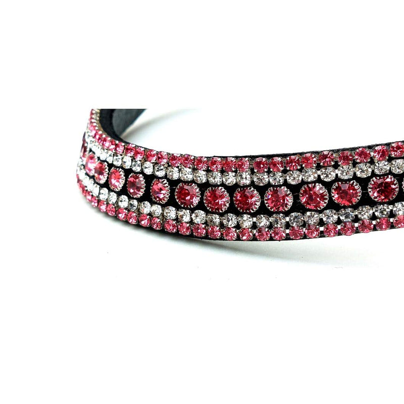 Equipride EQUIPIRDE BLING BROWBAND QUICK RELASE FOR BRIDLES BEAUTIFUL DIAMANTE PINK Cob (15") Bllack Leather - PawsPlanet Australia