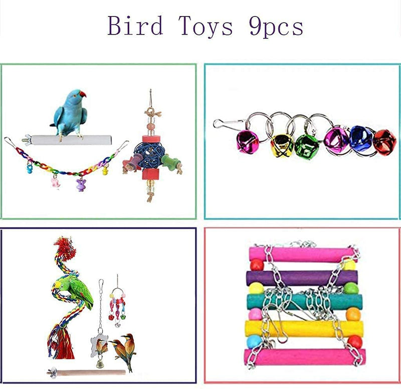 JIAYUE Bird Toys Parrot Chewing Toys, Bird Cage Accessories, Newly Upgraded Rope Bungee Bird Toys for Small Parakeets, Cockatiels, Finches, Budgie, Macaws, Parrots, Love Birds, Peony Cockatiel 9pcs - PawsPlanet Australia