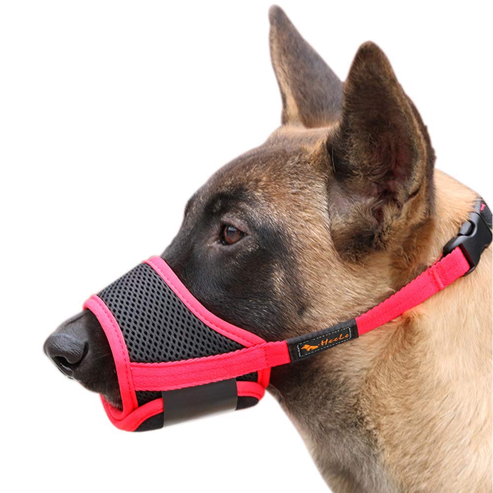 HEELE Nylon Dog Muzzle, Adjustable Strap, Breathable, Secure, Quick Fit for Small, Medium Dogs, Prevents Biting, Chewing and Barking (L, Red) L - PawsPlanet Australia