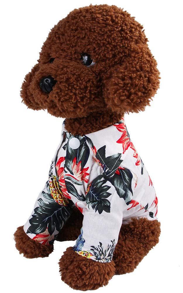 [Australia] - MaruPet Doggie Summer Pineapple Print Polo T Shirts Hawaiian Style Sun Protection Lightweight Pet Air Conditioning Clothes Dog Cotton Sunscreen T-Shirtfor Small, Extra Small Dog X-Small (Chest:10.5" Back:7.5") A-white 