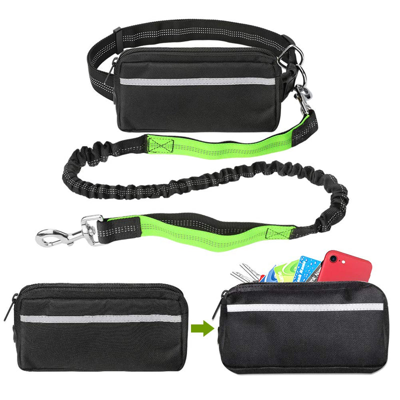 Hands Free Dog Running Lead Upkey Dual-Handle Adjustable Dog Leash Waist Belt for Dog Walking Lead Jogging Lead Belt with Reflective Stripe Pouch for Medium to Large Dogs, Dog Lead for Training, Green - PawsPlanet Australia