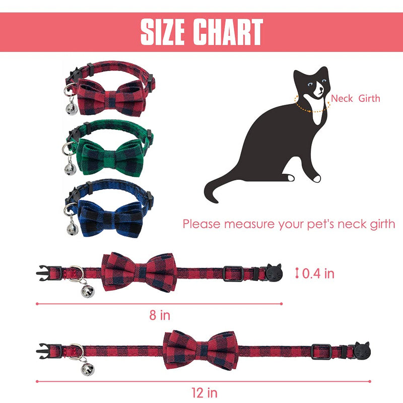 PAWCHIE Breakaway Bowtie Cat Collar with Bells 3 Pack - Plaid Kitten Safety Collars with Removable Bow Tie, Quick Release - PawsPlanet Australia
