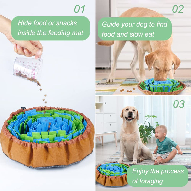 Vivifying Snuffle Mat for Dogs,Durable Pet Feeding Mat, Washable Interactive Game Toy Dog Mat for Large Dog and Puppies（Diameter: 19.3in / 49cm） Blue Green - PawsPlanet Australia