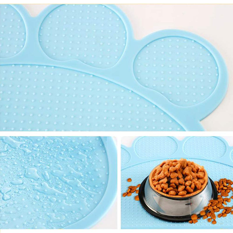 yyuezhi Practical Silicone Pet Food Mats Paw Shaped Dog Cat Food Mat Light Blue Silicone Bowl Mat Silicone Mat Flexible And Easy To Clean Feeding Mat for Food Bowls Non Slip Waterproof - PawsPlanet Australia