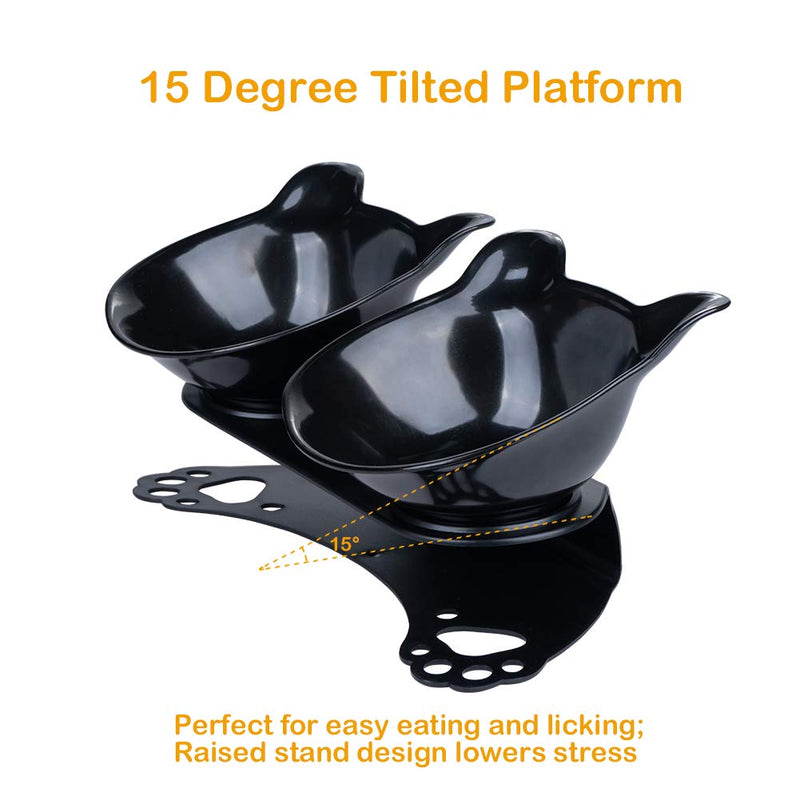 Pantula Cat Bowls Tilted cat Food Bowls Raised cat Food Bowl Pet Double 15° Slanted Plastic cat Bowls Elevated with Non-Slip Rubber Base Stand for Cats Black - PawsPlanet Australia