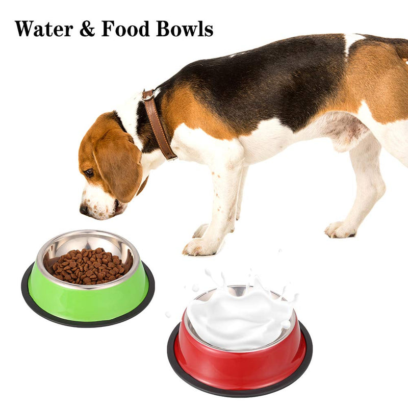 Heyu-Lotus 3 Pack Dog Bowl, Stainless Steel Dog Feeding Bowls with 3 Food Scoops, Anti-slip Small Pet Food & Water Bowl for Small and Medium Dogs, 12oz/350ml (Red, Blue, Green) - PawsPlanet Australia