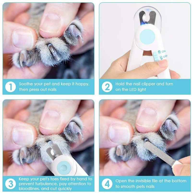 RCPLAGA Nail Clippers with LED Light for Dogs Cats, 2-in-1 Claw Scissors and Dog Nail Grinder with Nail File and Splash-Proof Guard for Medium Small Pets Blue - PawsPlanet Australia