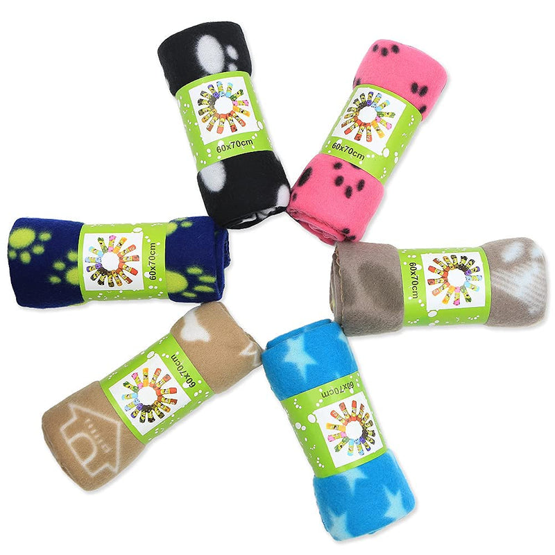 Pack of 6 Dog Blankets Soft Fleece Puppy Blankets Washable Sleep Mat Pad Bed Cover With Paw Print For Pets Cats Kitten Guinea Pig Anaimals(60 x 70cm/23.6 x 27.6 inch, Multicolor) - PawsPlanet Australia