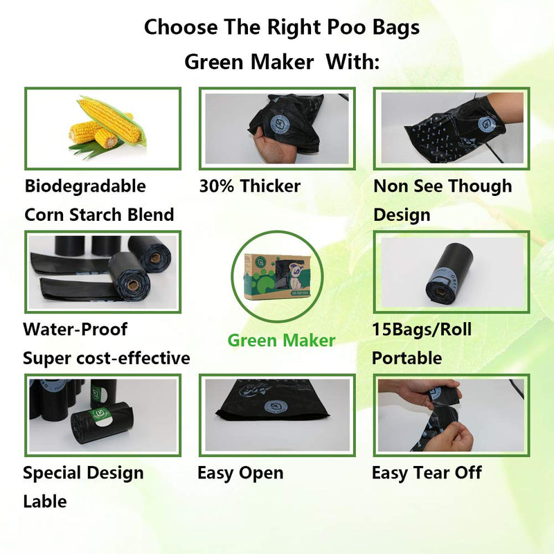 Green Maker Biodegradable 30% Thicker Dog Poop Bags 360 Dog Waste Bags Extra Thick Strong Made from Corn Starch Plants Based (Green) Green - PawsPlanet Australia