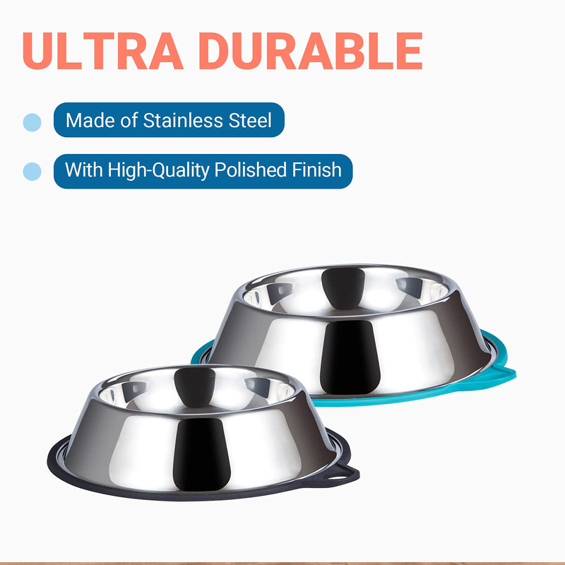 Stainless Steel Dog Bowls (2 Count), Ideal Pet Bowls for Kitten, Cat, Miniature/ Toy Breed, Small, and Medium Sized Dogs 2.54 cups ea. for small dogs Dark Gray + Blue - PawsPlanet Australia