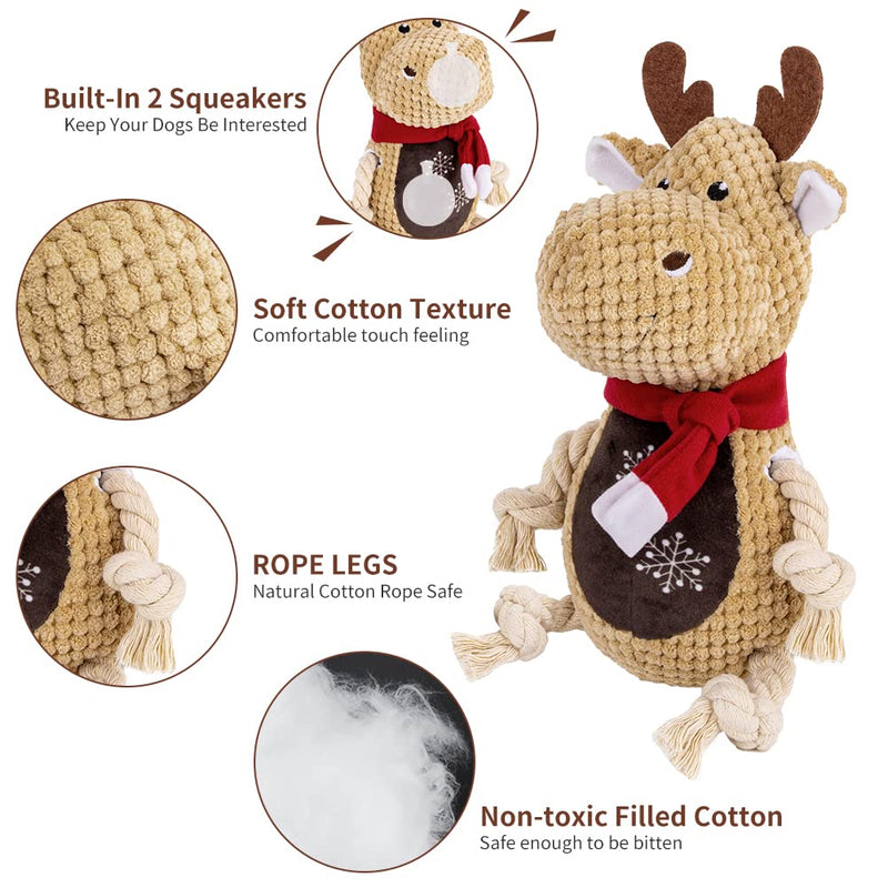 LALFPET Dog Squeaky Toy, Dog Chew Toy, Durable Cute Interactive Plush Dog Toy with Crinkle Paper Dog Toy for Small Medium Large Dogs Reindeer - PawsPlanet Australia