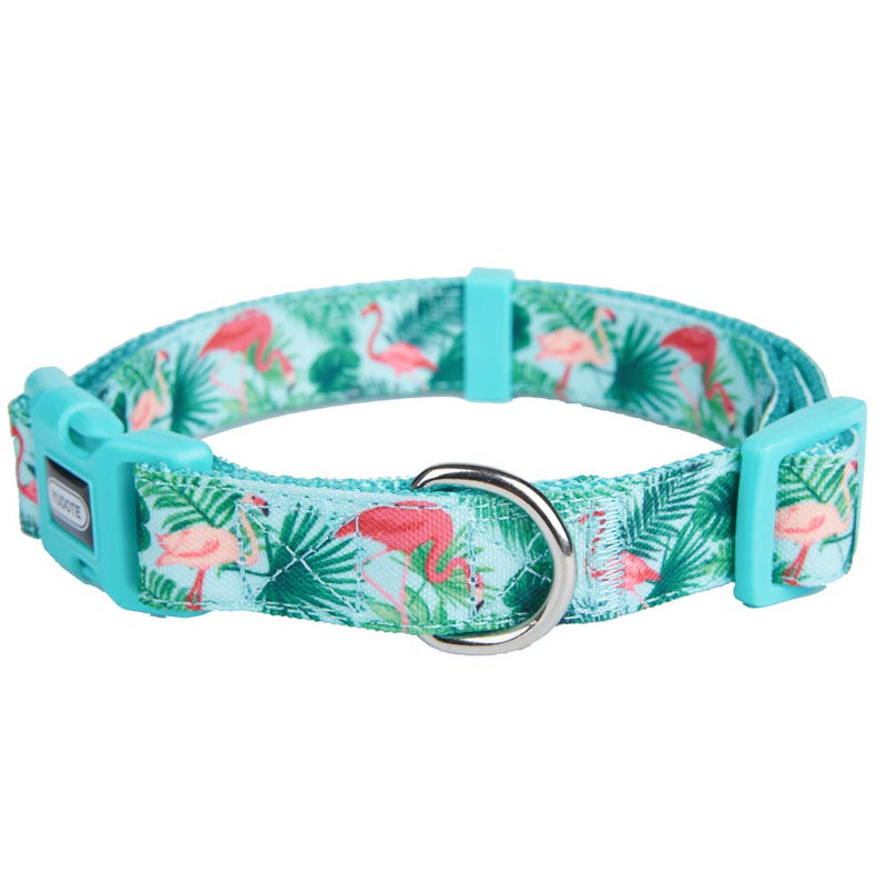 [Australia] - YUDOTE 8 Patterns Dog Collars, Floral Scent Adjustable Collars for Small Medium Large Dogs Medium(Neck 12"-19") Flamingo-Blue 