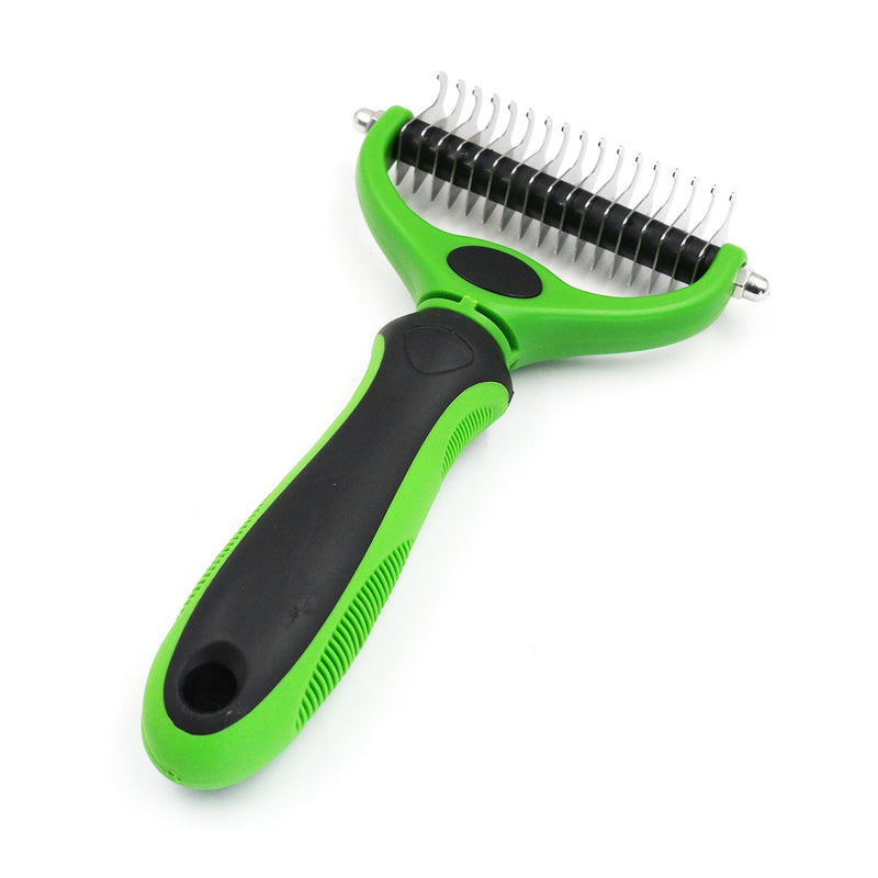 PETCUTE Pet Grooming Tool Double Side Fur Knot Cutter Rake Shedding Brush Comb Dog Cat Long Hair Metal Blade Tangles Removing Green - PawsPlanet Australia