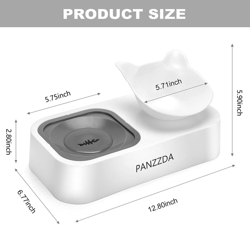 Panzzda Cat Bowls Double Elevated Tilted Cat Bowl for Food and Water Set No-Spill Kitten Dishes Kitty Bowl Raised with Stand No-Slip Dispenser for Indoor Cats & Small Dogs Pets Slow Water Feeder Gray - PawsPlanet Australia