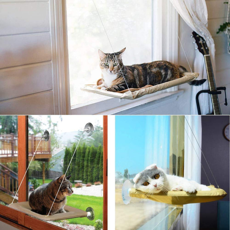 [Australia] - MQ Cat Window Perch, Cat Sunny Bed Seat Hammock with 2Pcs Interactive Cat Wands Suction Cup Cat Window Shelf All -Around 360°Sunbath Space Save Design Holds Up to 50lb for Large Small Cats 