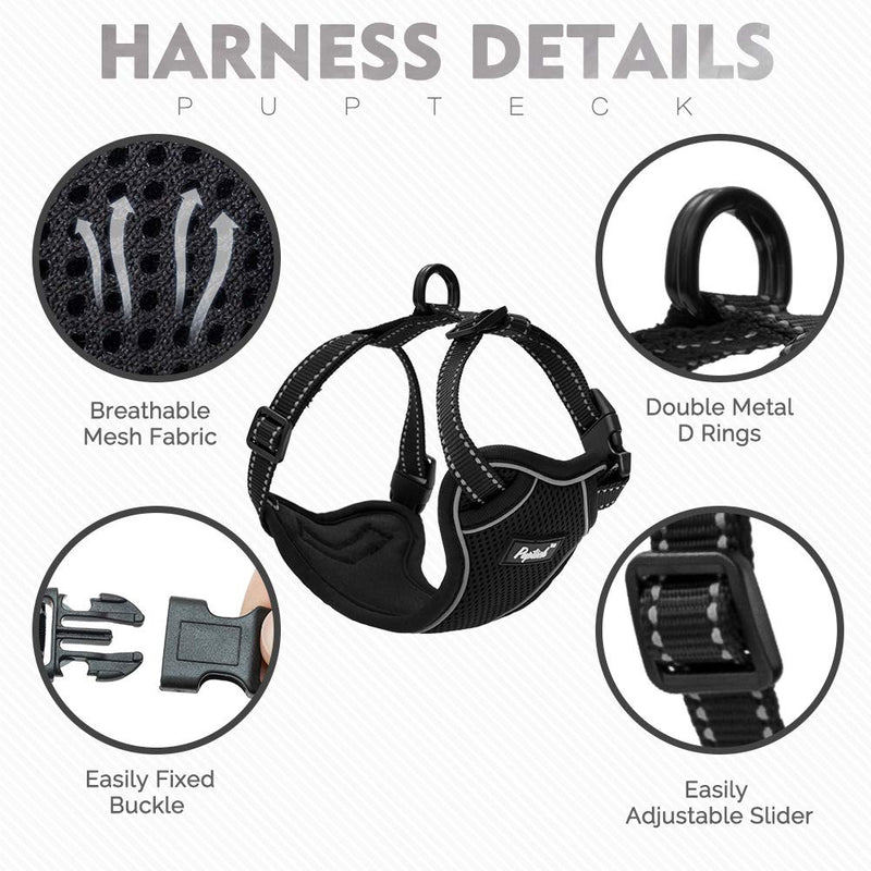 PUPTECK Reflective Cat Harness and Leash Set for Small and Medium Kitties Kitten Outdoor, Escape Proof Easily Adjustable, Soft and Comfortable S-Neck girth:8-10in Chest girth:10-14in Black - PawsPlanet Australia