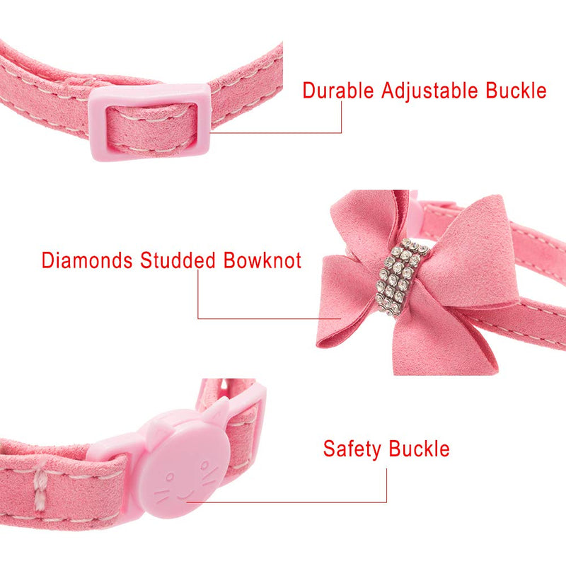 [Australia] - BINGPET Cat Collar Breakaway with Bell Bowtie, Adjustable Safety Buckle,Velvet Rhinestone Diamond, 2 Pack, Pink&Black 