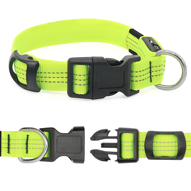 [Australia] - Vizbrite LED Dog Collar,Nylon Reflective Dog Collar, Flashing Light Pet Collar, Makes Your Pet Safe and Seen for Small Medium Large Dogs USB-Large [22.2--24.4 inch / 56--62cm] Neon Green 