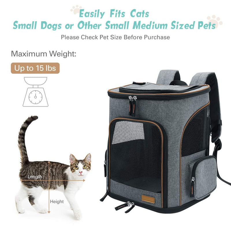 Lekesky Dog Carrier Backpack Expandable Cat Backpack for Small Cats and Dogs, Foldable Pet Carrier Backpack with Inner Safety Leash, Grey - PawsPlanet Australia