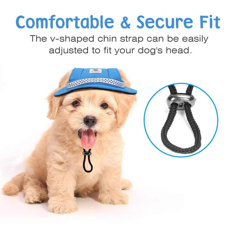 VavoPaw Round Brim Pet Cap, Dog Princess Hat Cat Visor Adjustable Puppy Porous Breathable Sun Bonnet Eye Protection Outdoor Cap with Ear Holes Small Blue - PawsPlanet Australia