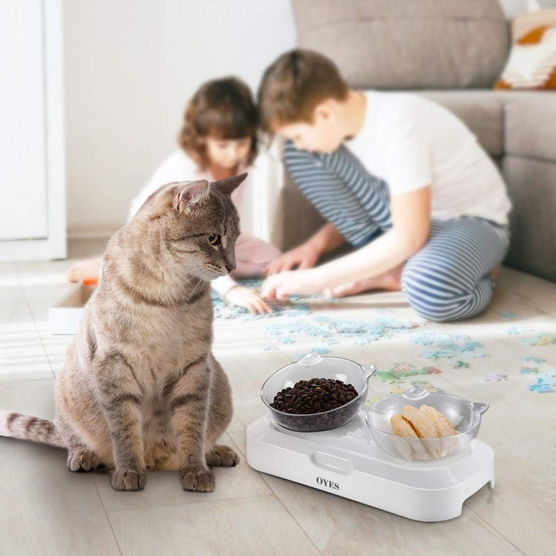 [Australia] - OYES Elevated cat Bowls,15°Tilted Raised Cat Food and Water Bowl Pet Feeder Bowls for Cat and Small Dog Double bowls 