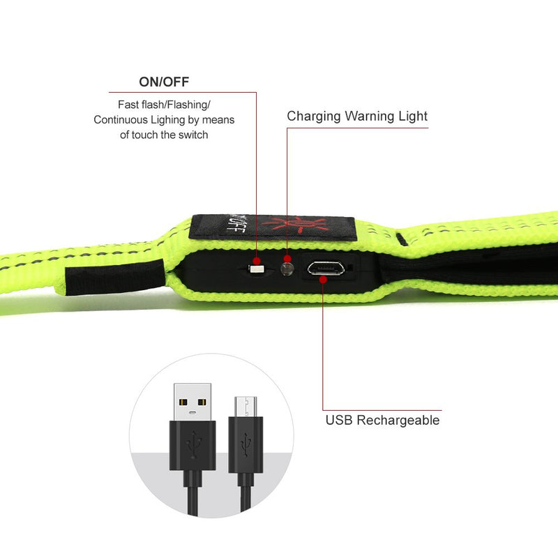 [Australia] - BSEEN LED Dog Leash - USB Rechargeable 47.2 inch 120 cm Reflective Night Safety Pet Leash LED Strip to Keep You and Your Dog Safe Neon Green 