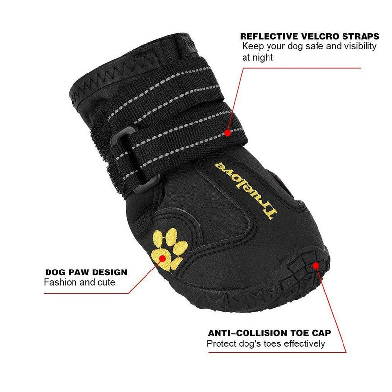 TRUE LOVE Dog Shoes Waterproof Anti-Slip Rain Boots with Reflective TLS3961 7# Black - PawsPlanet Australia