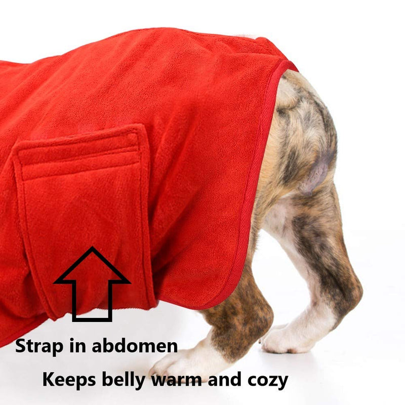 Absorbent Dog Bath Robe, Dog Microfibre Towel, Dog Puppy Drying Coat for Swimming or Rainy Walking, Adjustable Magic Tape in Neck Waistline - Back Length 51cm for Medium Dog «M» Back 51cm Red - PawsPlanet Australia