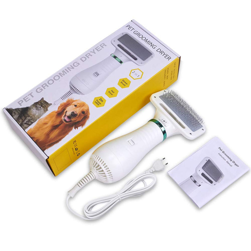 PETRIP Dog Hair Dryer Pet Dryer Professional Grooming Blower Dog Slicker Brush for Medium Small Dog Cat White 2 in 1 Dog Dryer - PawsPlanet Australia