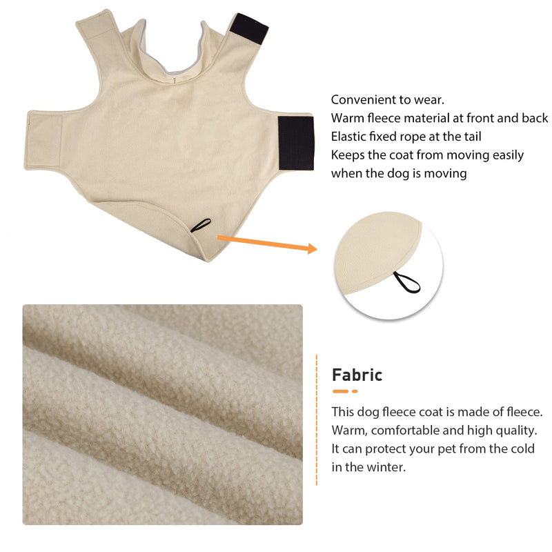 Bwiv Large Medium Dog Coats Warm Reversible Belly Protect With Leash Hole Puppy Pet Fleece Jackets With Reflective Strips Clothes Windproof For Winter XL Beige XL(Neck:42-44cm/Chest:60-72cm/Length:43cm) - PawsPlanet Australia